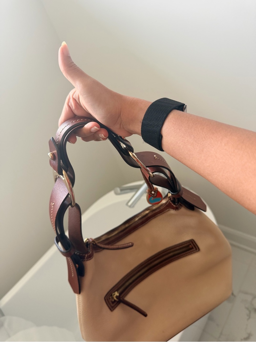 Dooney & Bourke Cream and Brown Hobo Bag - Picture 6 of 12